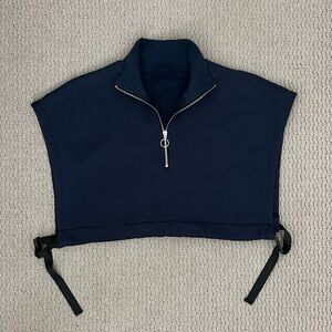 Unisex Korean Design Cropped Navy Quarter Zip Vest with Adjustable Straps